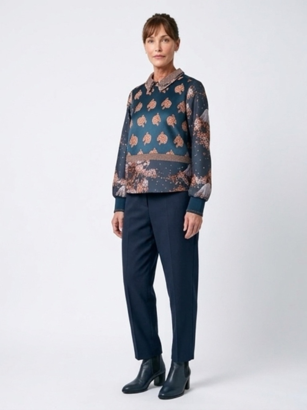 Scotch & Soda Navy Blue Floral Patterned Long-Sleeve Top
